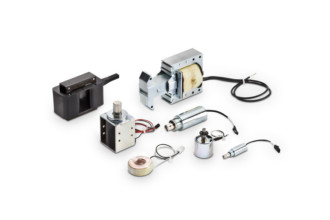 7 different miscellaneous magnetic components and solenoids with various connectors and wires