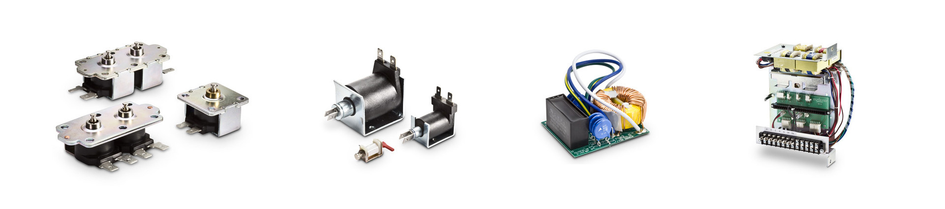 A selection of 8 different types of solenoids and other magnetic components